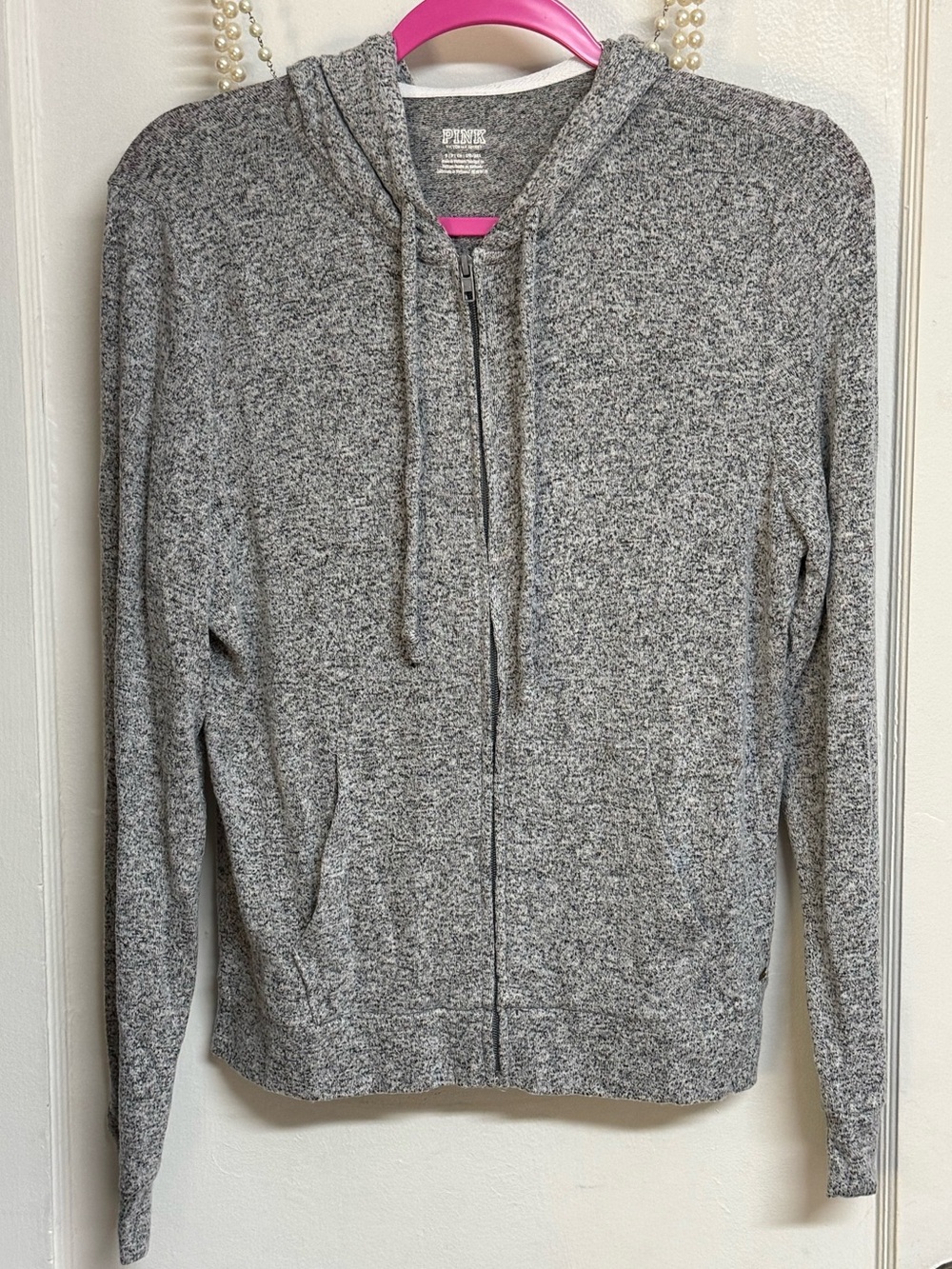PINK Victoria's Secret Grey Zip-Front Hoodie Sweater Small